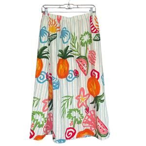 Calypso St Barth Skirt Womens Large Fruit Print Linen Rayon Midi Beach Boho